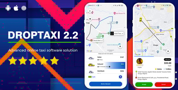 Droptaxi v2.2.0 – white label mobile taxi app software script