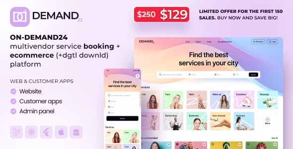 On-Demand24 v2024-04 – Multivendor Service Booking + eCommerce (+dgtl downld) platform (cust web, mob, admin) Nulled