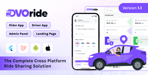 OvoRide v1.2 – Complete Cross Platform Ride Sharing Solution