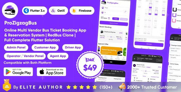 ProZigzagBus v1.3 – Online Multi Vendor Bus Ticket Booking App & Reservation System Flutter Solution