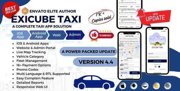 Exicube Taxi App v4.6.0 - Taxi / Cab booking App Download