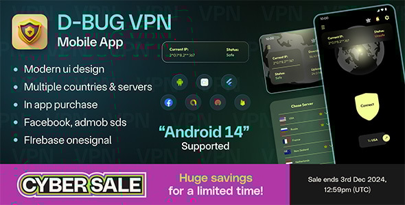 D-bug VPN – Flutter VPN Unlimited Proxy – Laravel Admin- Android & IOS- Cross Platform (17 February 2025)