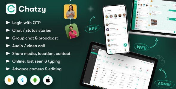 Chatzy v1.0.14 – Whatsap Clone Chat & Call App | User App | Web App | Admin App | Inapp Subscription