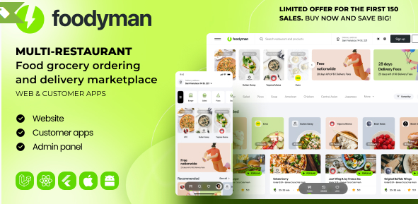 Foodyman v2025-25 - Multi-Restaurant Food and Grocery Nulled