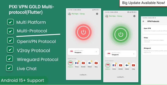 Pixi VPN v1.0 - Multi protocol VPN OpenVPN, V2ray, Wireguard with Ready to Business panel